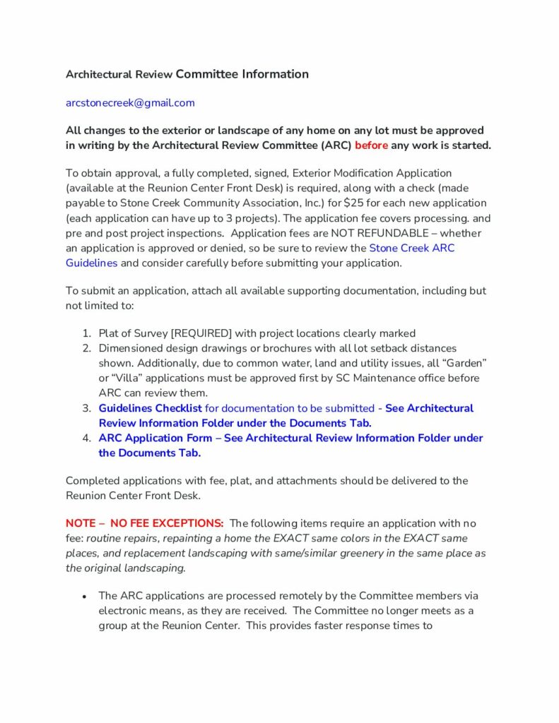 Architectural Review Committee Information Stone Creek