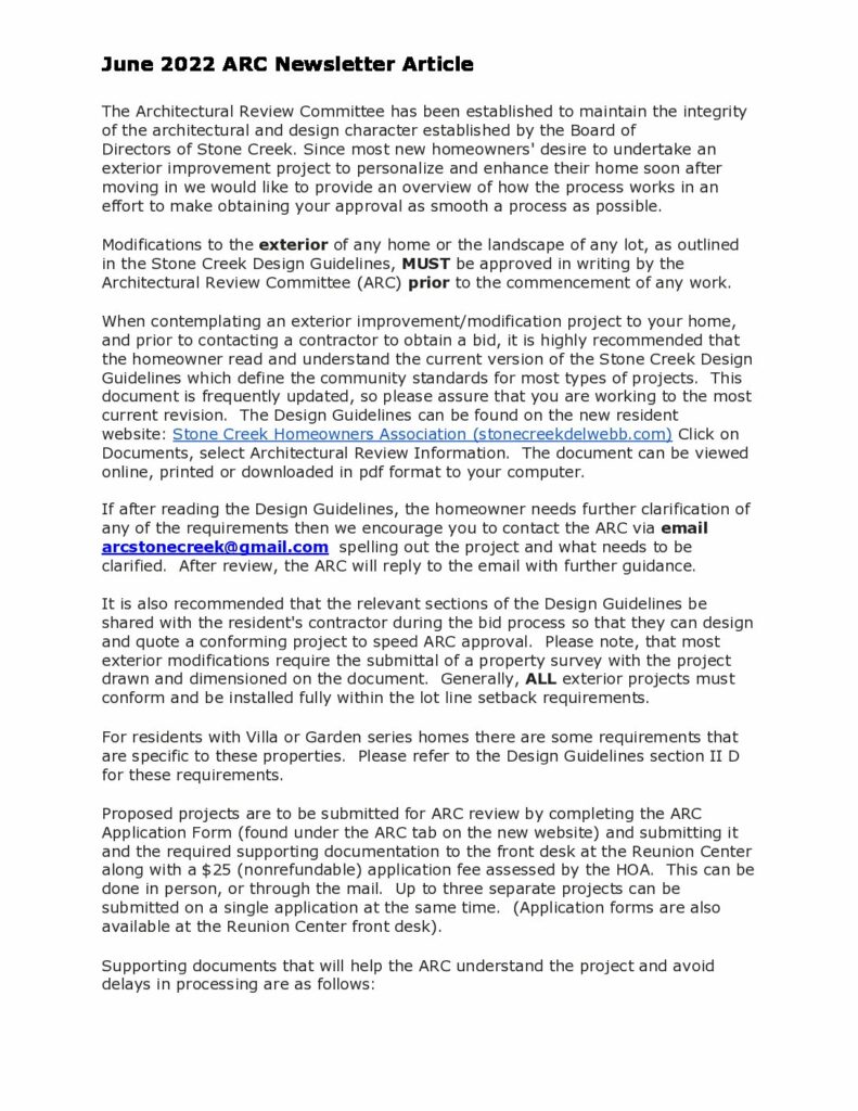 ARC Application ProcessJune 2022 Stone Creek